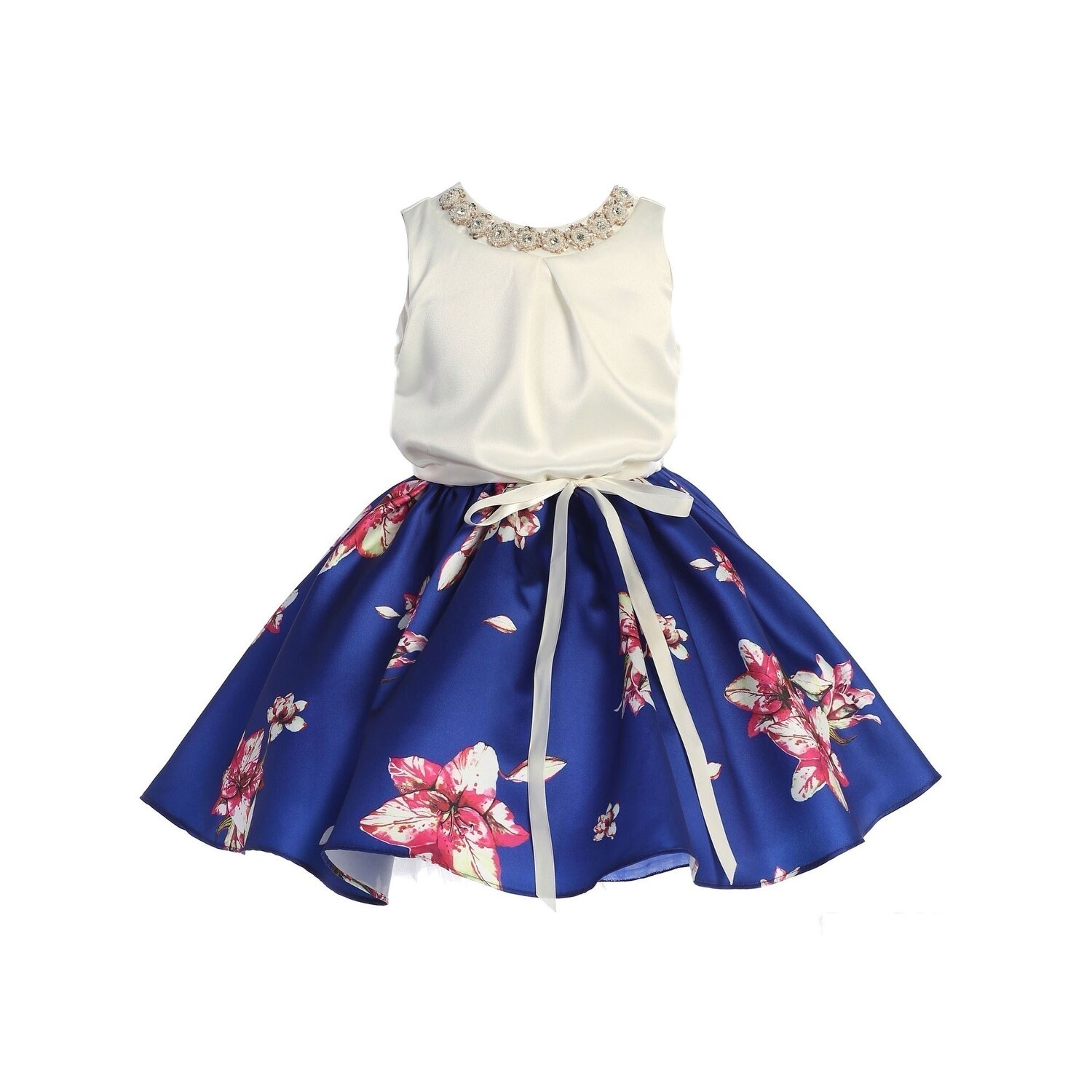 Shop Tgi Kids Girls Royal Blue Floral Print Junior Bridesmaid