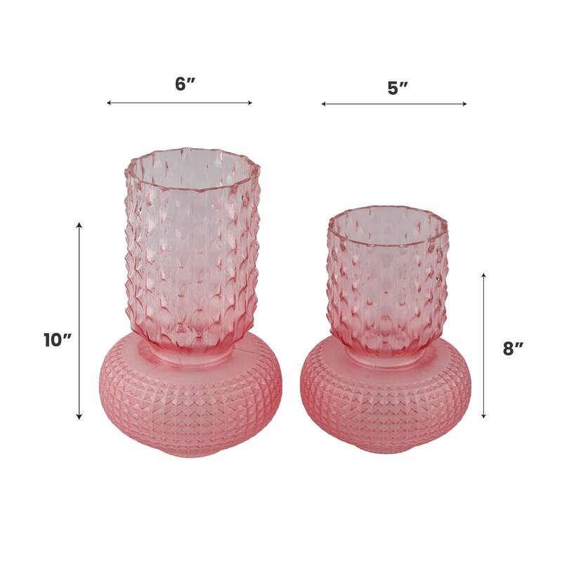 Frosted Pink Glass Set of Two Bubble Shape Modern Tabletop Vases