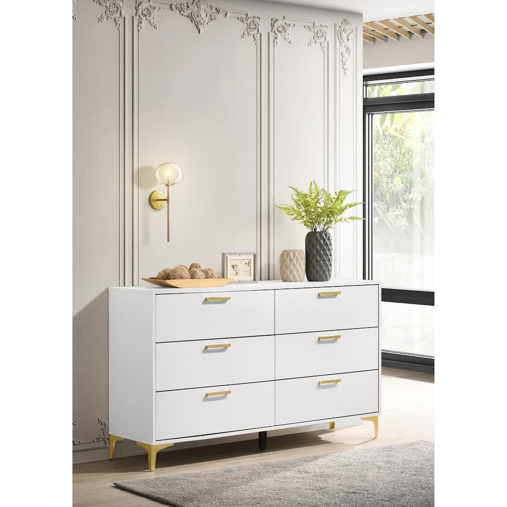 Karena White Rectangular 6-Drawer Dresser