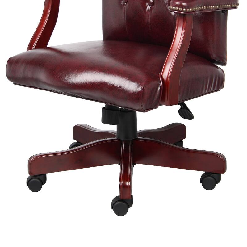 Yuzu Executive Armchair, Gas-Lift Spring-Tilt, Wood Base, Burgundy Vinyl