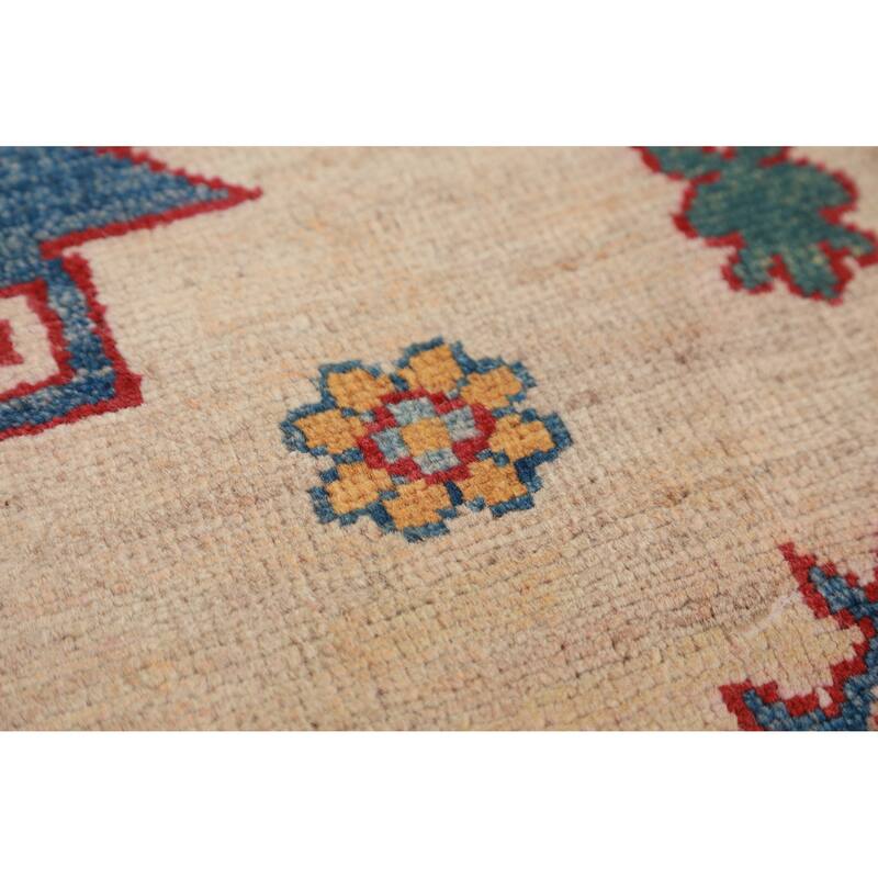 Hand Knotted Oriental 100% Wool Carpet Traditional Geometric Beige & Ivories Kazak Area Rug - 11' 0'' X 7' 9''
