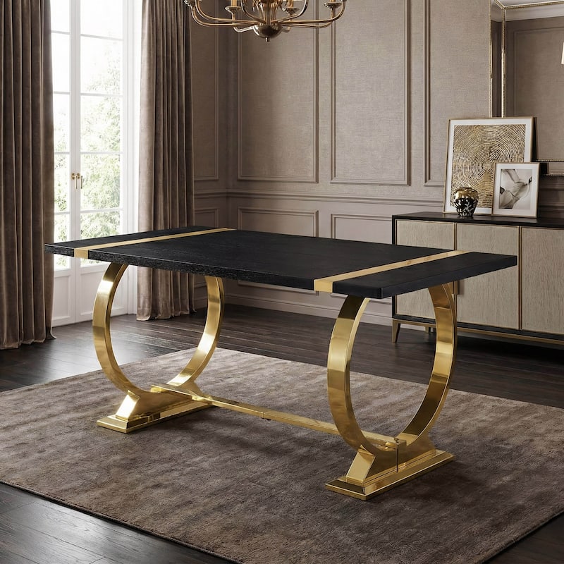 Furniture of America Carra Glam Stainless Steel Base 60-inch Dining Table - Black/Silver