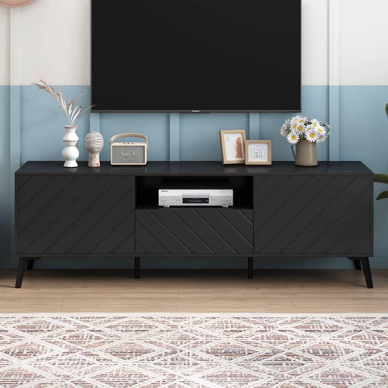 Modern TV Stand,Entertainment Center with Adjustable Shelves, 1 Drawer