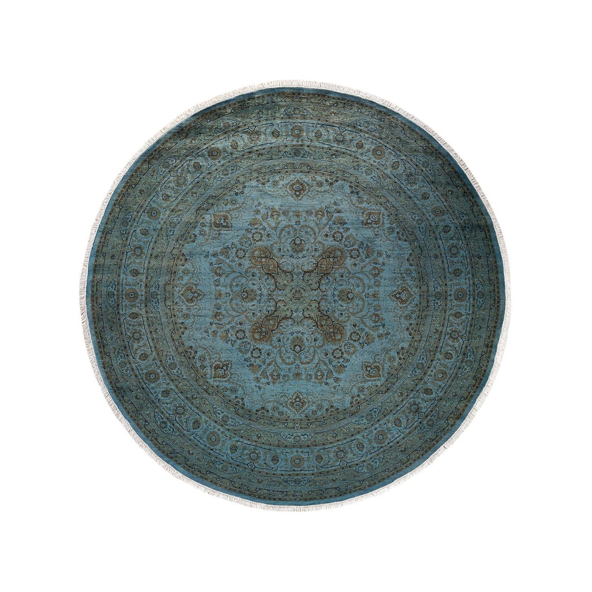 Overton Hand Knotted Wool Vintage Inspired Modern Contemporary Overdyed Blue Round Area Rug - 8' 1" x 8' 1"