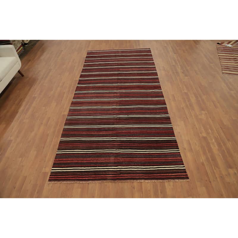 Hand Woven Oriental 100% Wool Carpet Southwestern Geometric Red Kilim Area Rug - 11' 5'' X 5' 1''