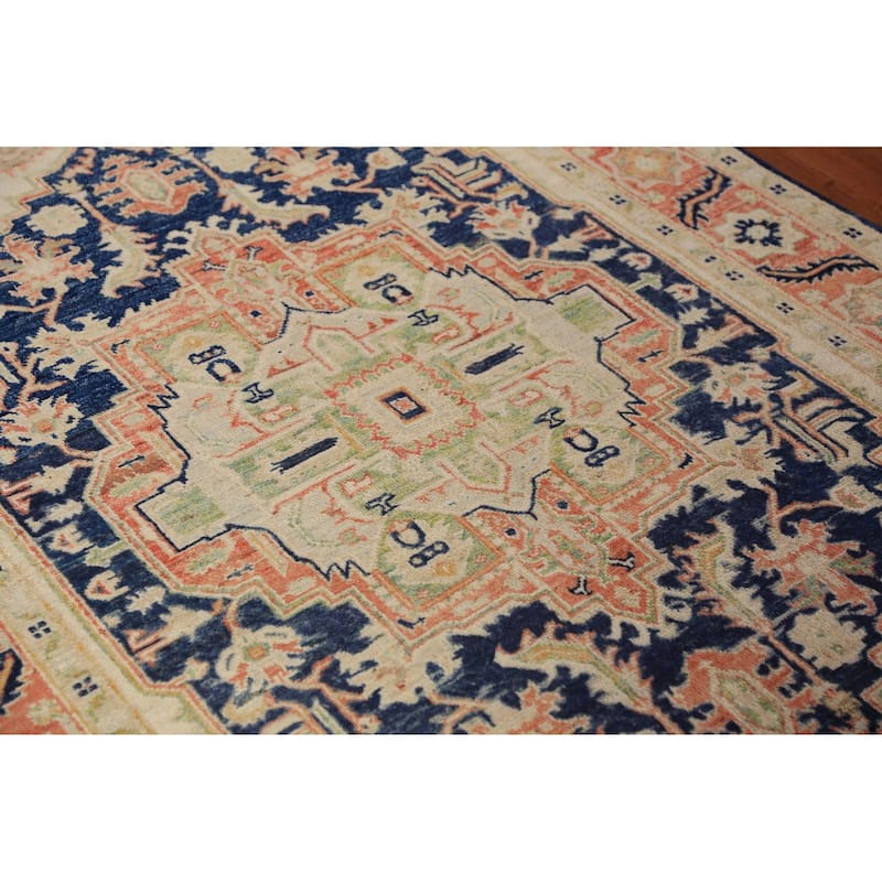 Vegetable Dye Heriz Serapi Oriental Rug Hand-Knotted Wool Carpet - 4'9"x 6'8"