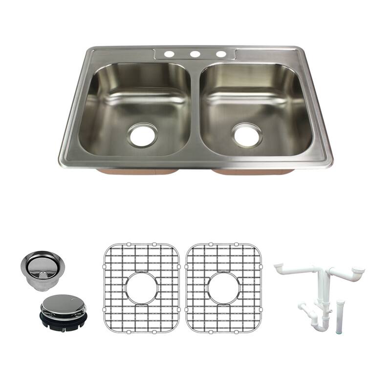 Transolid K-CTDE33228-3 Classic 33" Drop In Double Basin Stainless - Brushed Stainless Steel - Brushed Stainless Steel