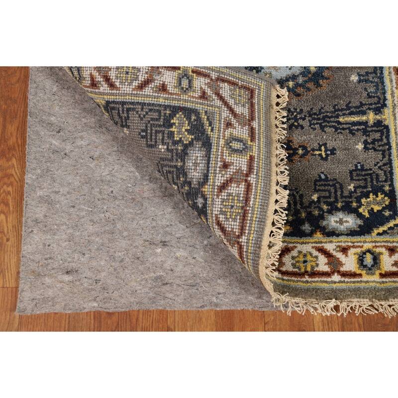 Gray Geometric Viss Indian Runner Rug Handmade Wool Carpet - 2'7"x 8'1"