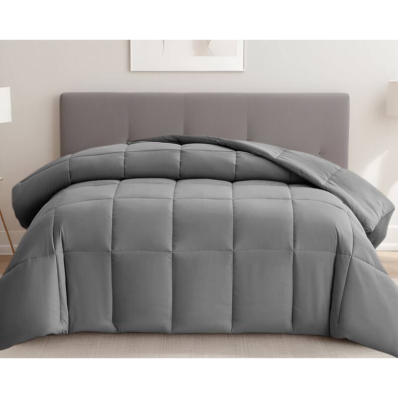 Gray King Box Stitch Microfiber Down Alternative Comforter - Gray - King