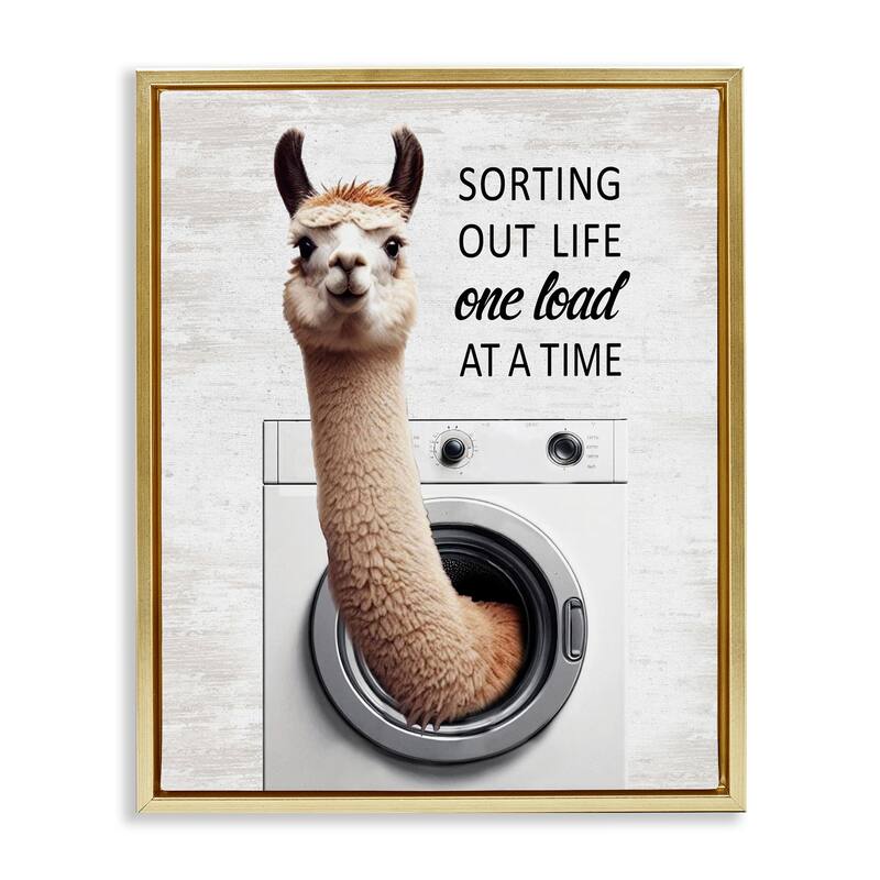 Stupell One Load At A Time Llama Framed Floater Canvas Wall Art Design By Lettered and Lined - 25 x 31 - Gold