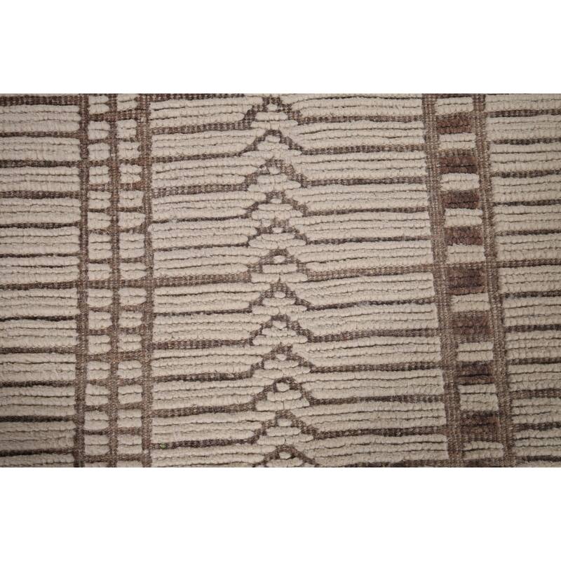 Earth Tone Moroccan Oriental Area Rug Handmade Stripe Wool Carpet - 7'11"x 10'5"