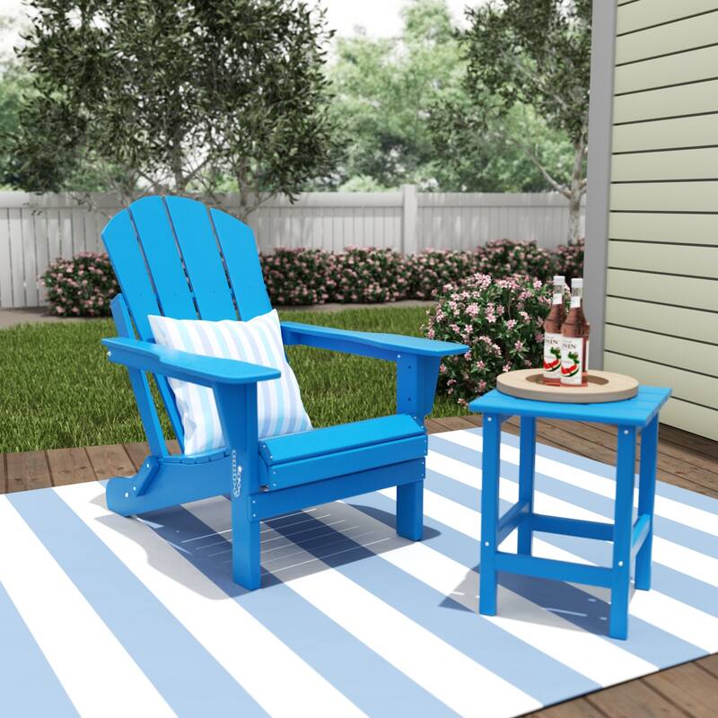 POLYTRENDS Laguna All Weather Poly Outdoor Patio Adirondack Chair - with Round Side Table (2-Piece) - Pacific Blue