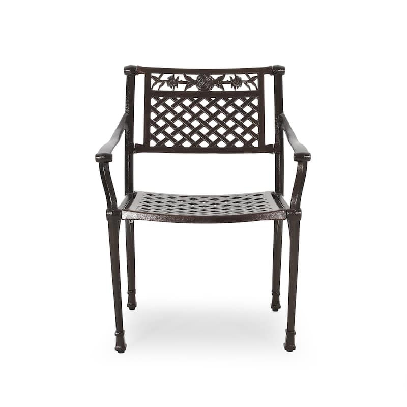 Roomfitters Cast Aluminum Outdoor Chair Set with Lattice Backrest and Classic Arm Design for Patio or Garden Seating, Bronze