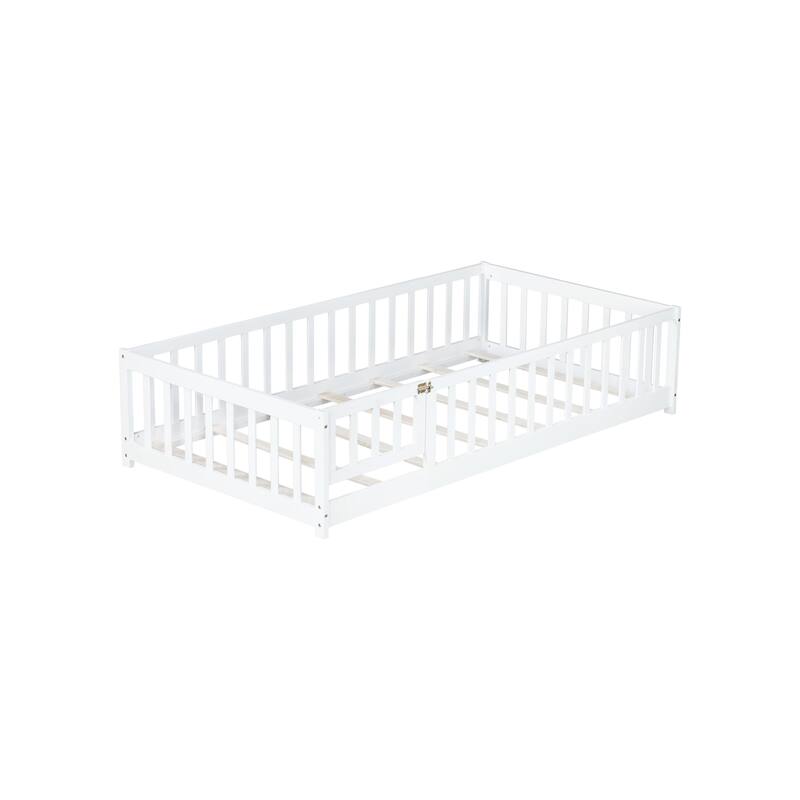 Floor Bed with Fence and Revolving Door,Ideal for Kids' Play,and Promoting Independence and Growth