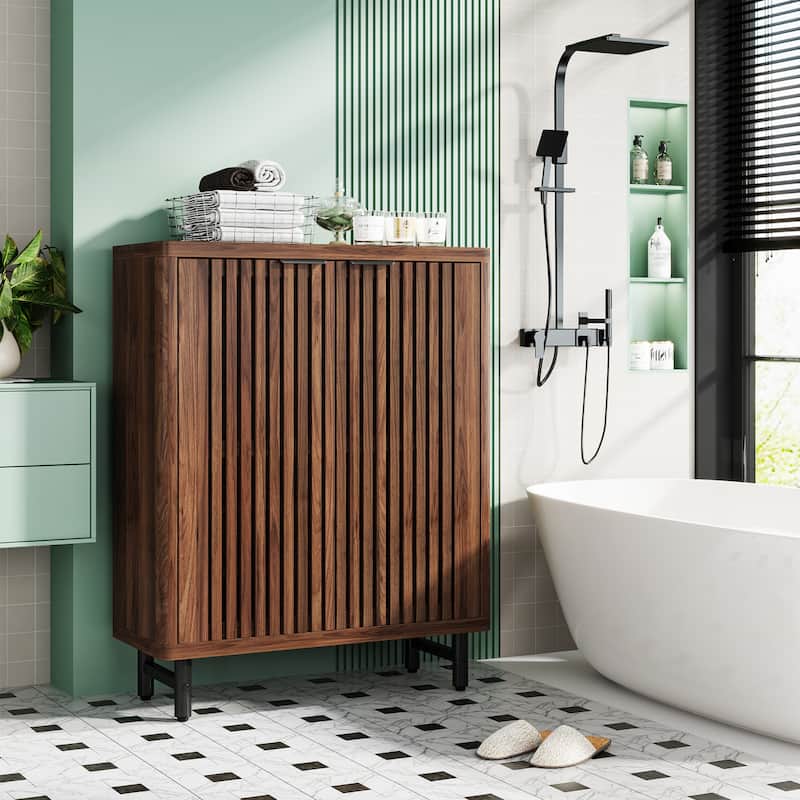 Wooden Bathroom Floor Cabinet, Adjustable Shelves Large Storage Sideboard Accent Cabinet for Bathroom Kitchen Living Room