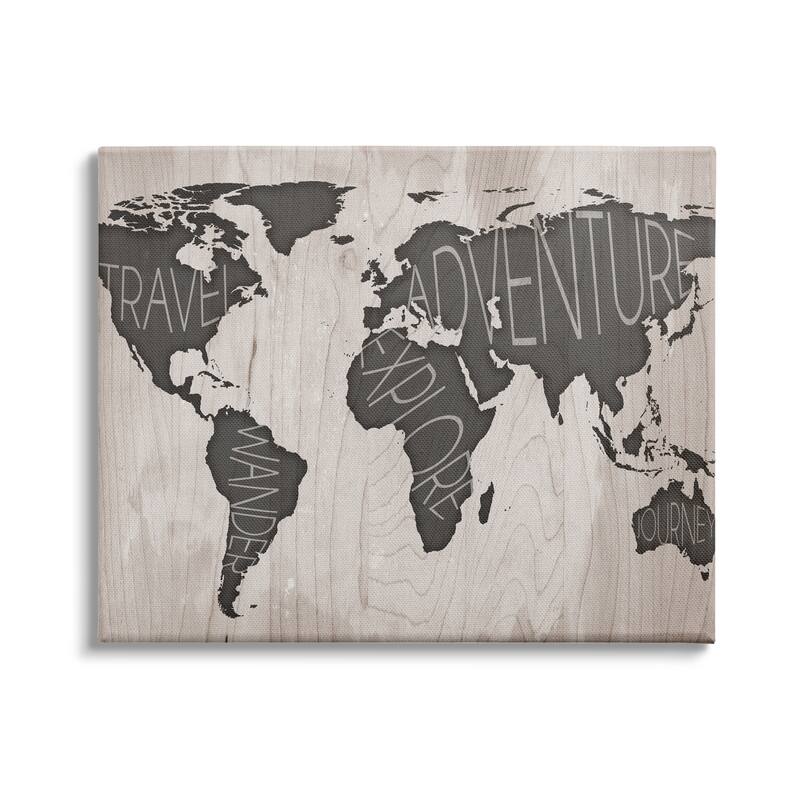 Stupell Travel Wander Explore Rustic World Map Grain Pattern Canvas Wall Art - Brown