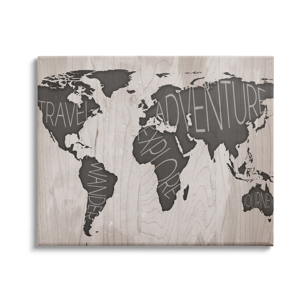 Stupell Travel Wander Explore Rustic World Map Grain Pattern Canvas Wall Art - Brown
