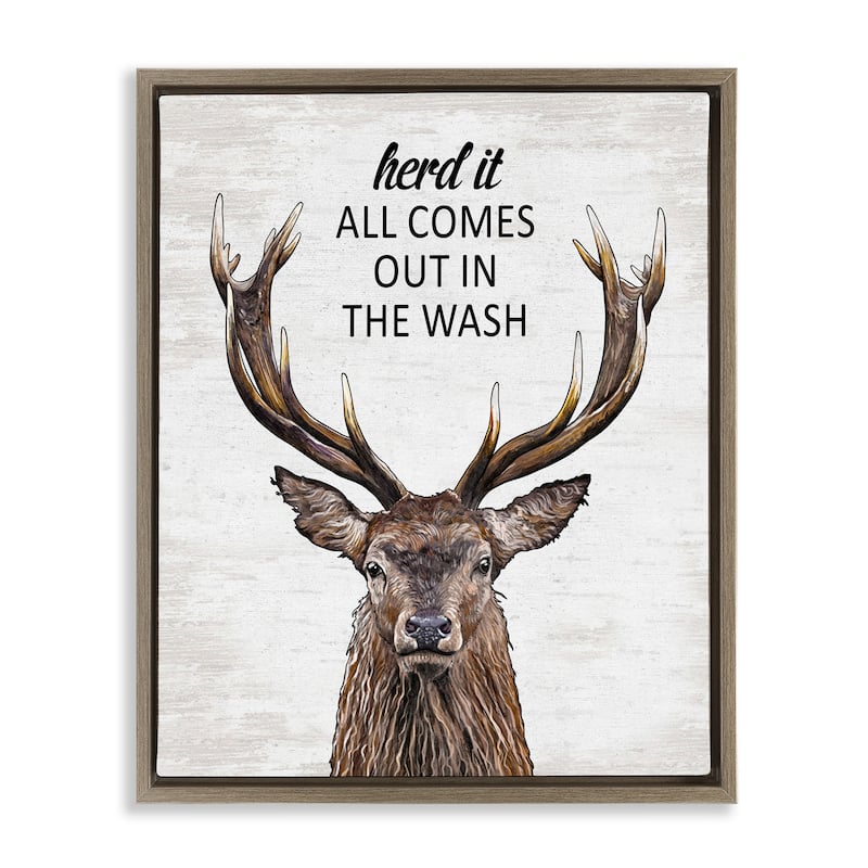 Stupell Laundry Deer Pun Framed Floater Canvas Wall Art Design By Lettered and Lined - 17 x 21 - Brown