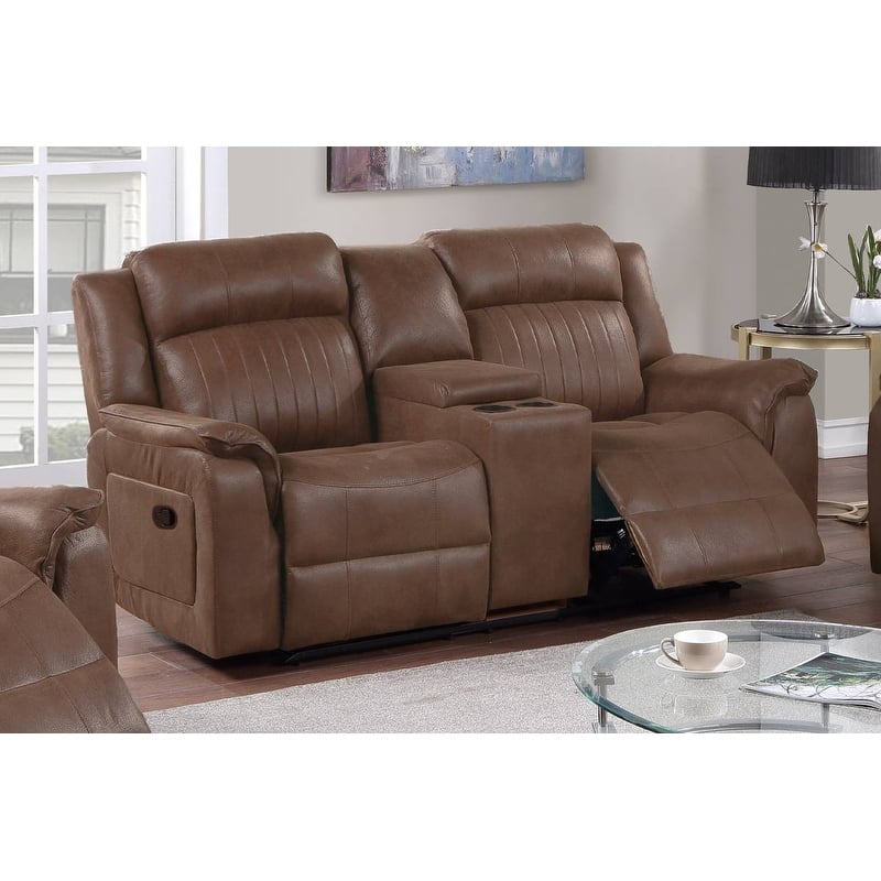 Contemporary Manual Motion Loveseat W Console 1Pc Couch Living Room Furniture Dark Coffee Breathable Leatherette