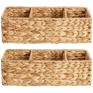 Water Hyacinth Storage Basket Woven Wicker Small Wooden Handle Bathroom Box | UK