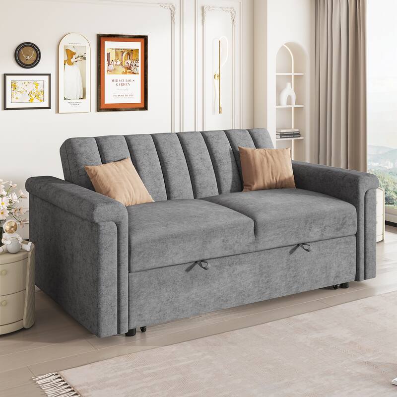 2-in-1 Loveseat Sleeper Recliner Sofa, Convertible Lounge Couch Pull Out Sofa Bed with Vertical Striped Backrest