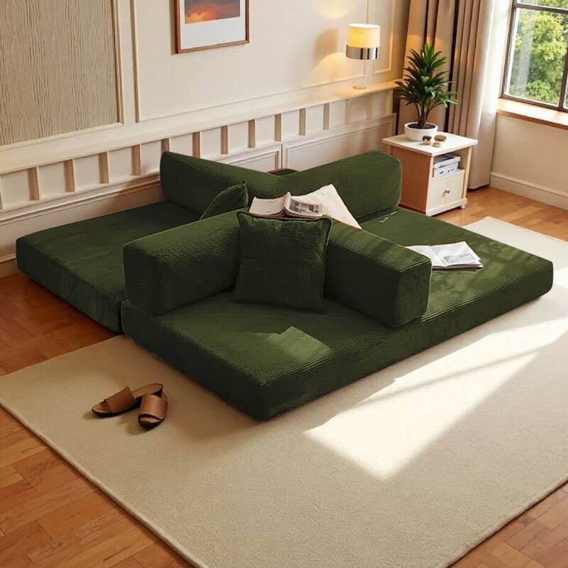 2-in-1 Convertible Modular Sofa Bed, Memory Foam Mattress, No Assembly, Space-Saving for Living Room, Bedroom