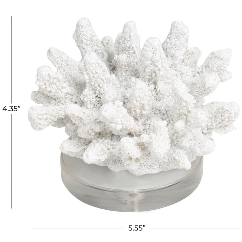 White Polystone Small Textured Coral Decorative Sculpture with Clear Acrylic Base