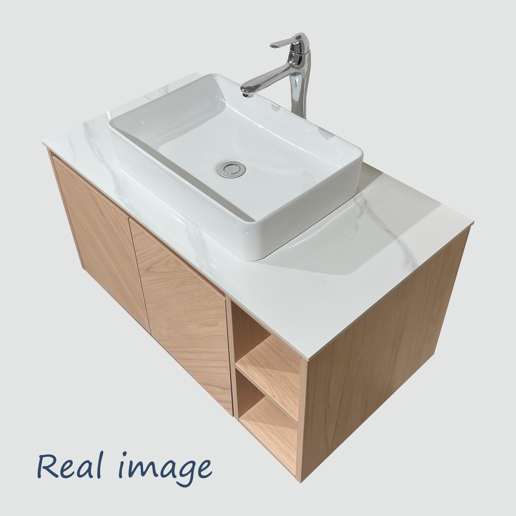 35.83'' Single Bathroom Vanity with Stone Top, Brown Wood