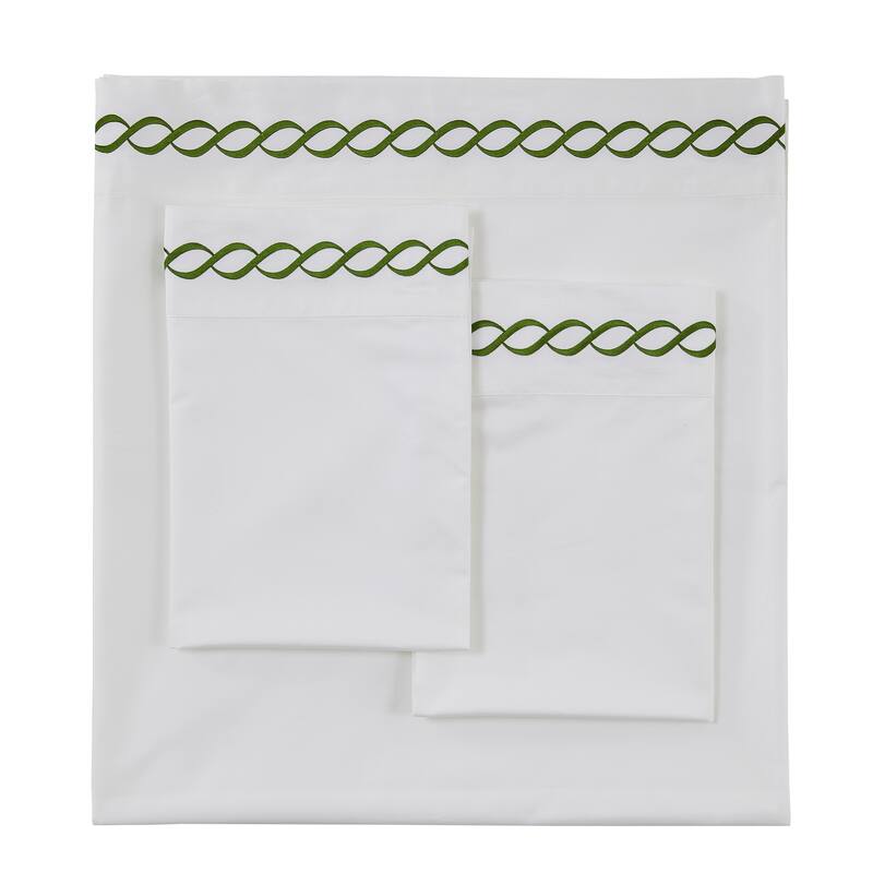 Home Sweet Home Collection 600 Thread Count Cotton Rope Embroidery Bed Sheet Set - King - Green