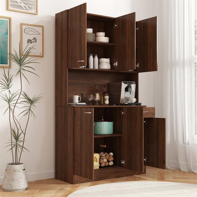 70.87" Tall Wardrobe& Kitchen Cabinet,with 6-Doors, 1 Open Shelves