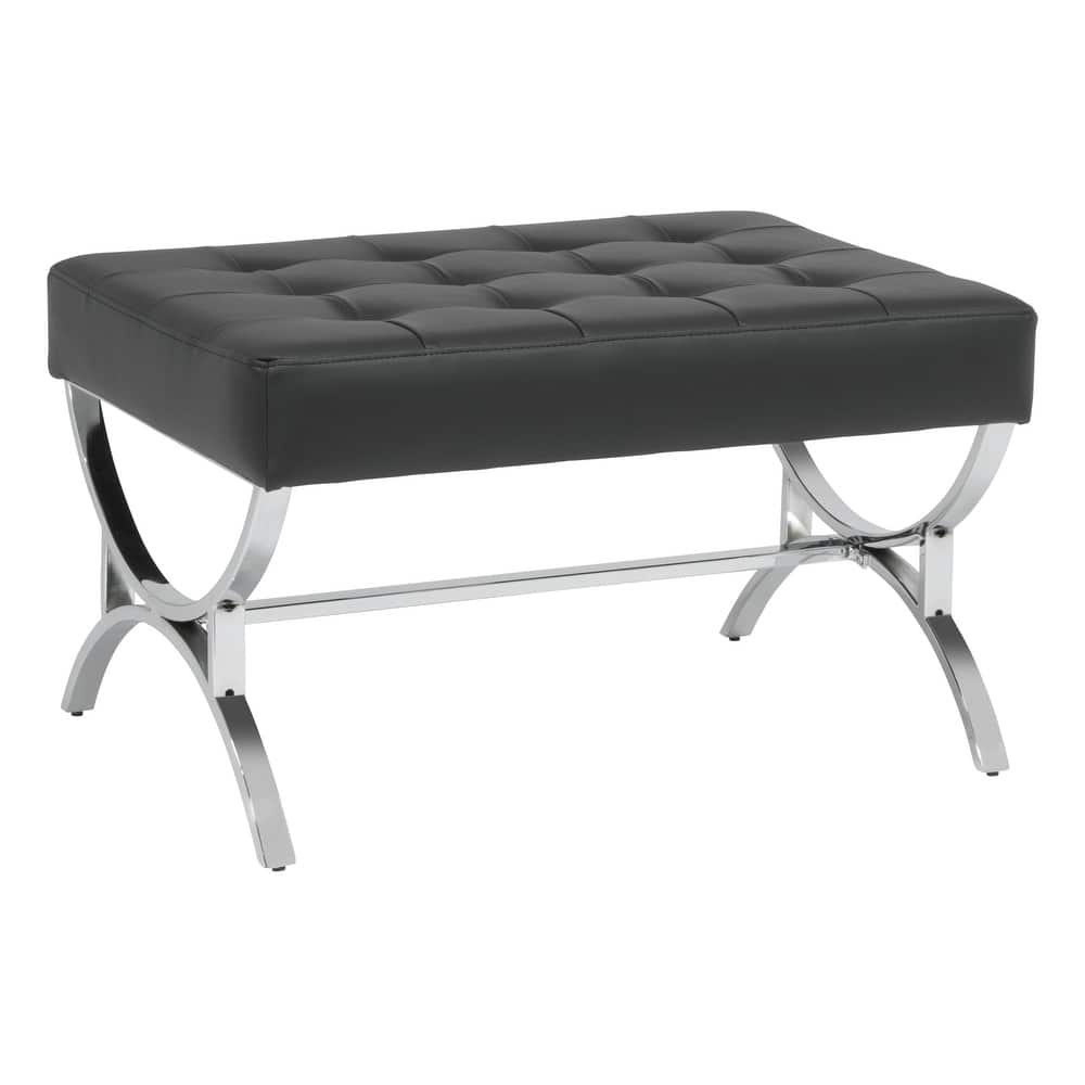 Newel Modern Blended Leather and Chrome Metal Frame Square Ottoman