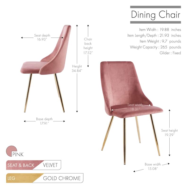 Porthos Home Pella Dining Chairs Set of 2, Velvet, Gold Chrome Legs