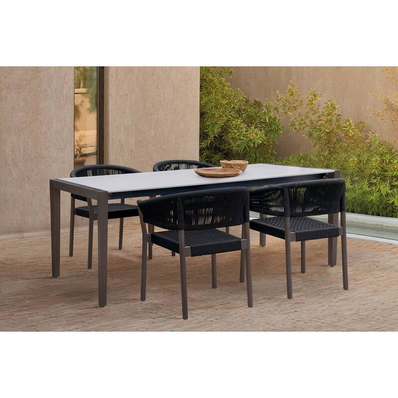 Modern Outdoor Dining Chairs - Eucalyptus Wood & Rope Set of 2 - Patio Seating