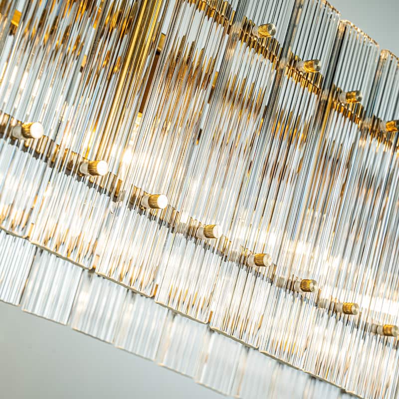 CraftHome 5-Light Modern Square Antique Gold Handmade Glass Chandelier for Dining Room - L 38"