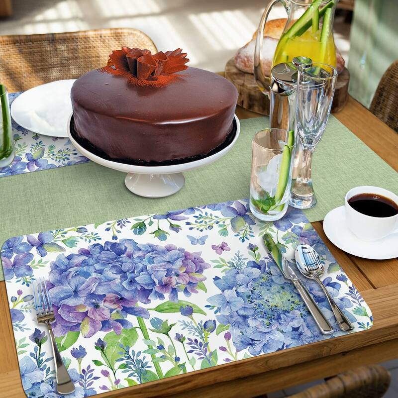 CounterArt Beautiful Hydrangea, Reversible Easy Care Flexible Plastic Placemat 4 Pack Made in The USA