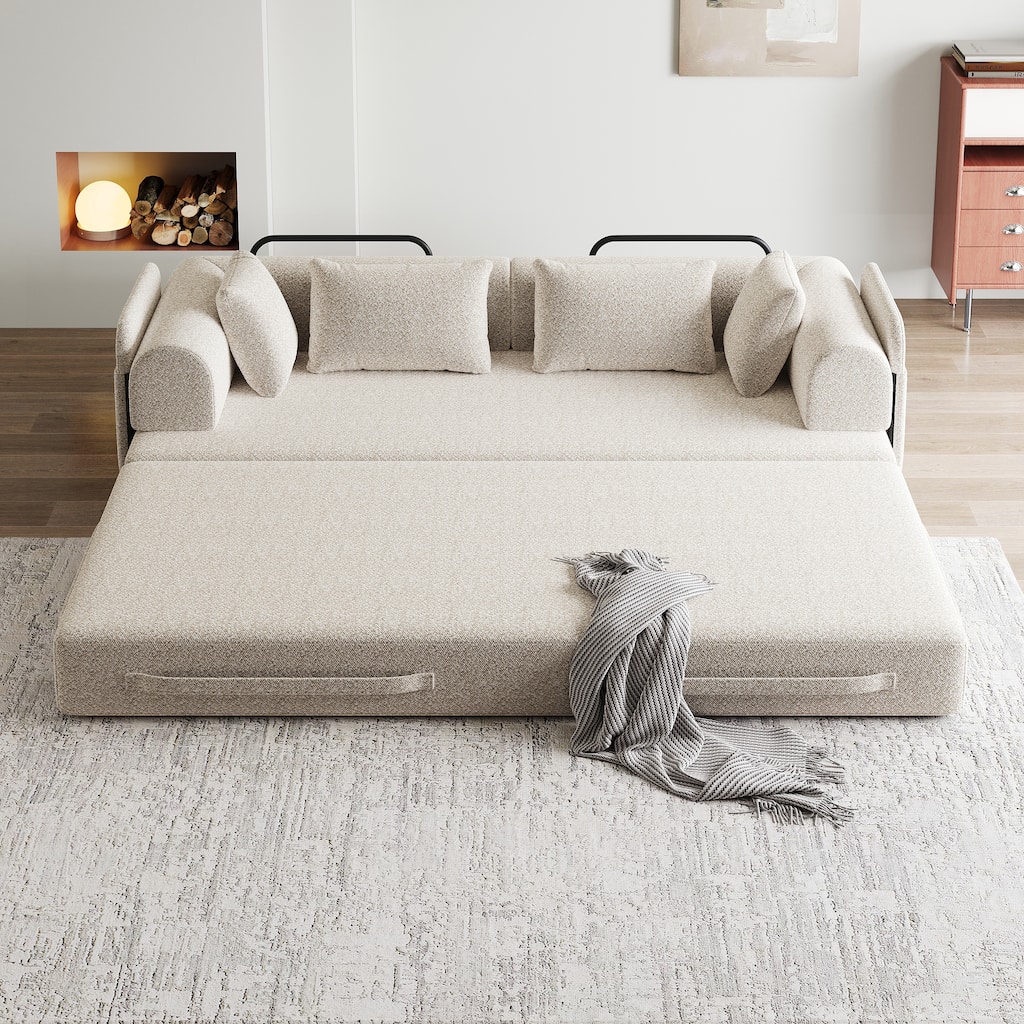 Anmytek Chenille Convertible Sleeper Sofa Bed - With Cylindrical Pillow & Side Pocket