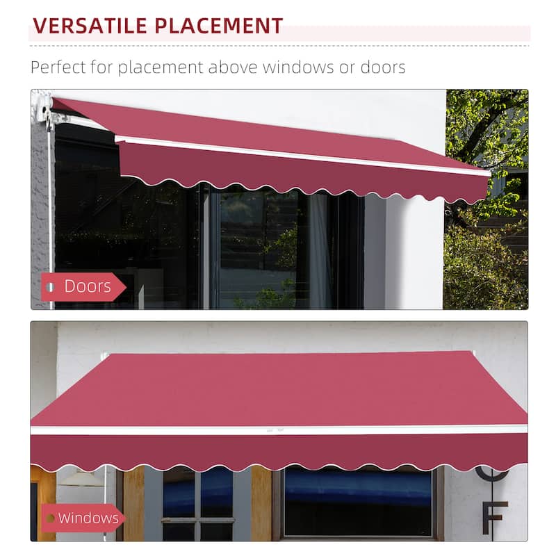 10' x 8' Retractable Awning, Sunshade Shelter w/ Manual Crank Handle, UV & Water-Resistant Fabric and Aluminum Frame