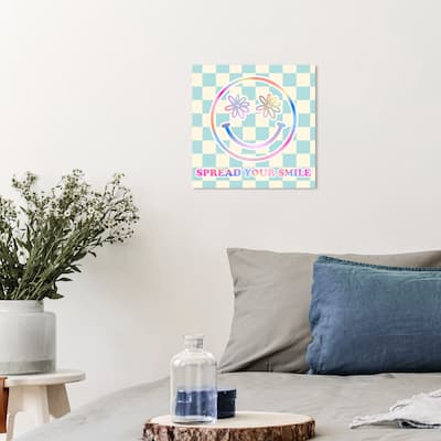 Wynwood Studio Canvas Typography and Quotes Spread Your Flower Smile Blue Modern & Contemporary Wall Art Canvas Print