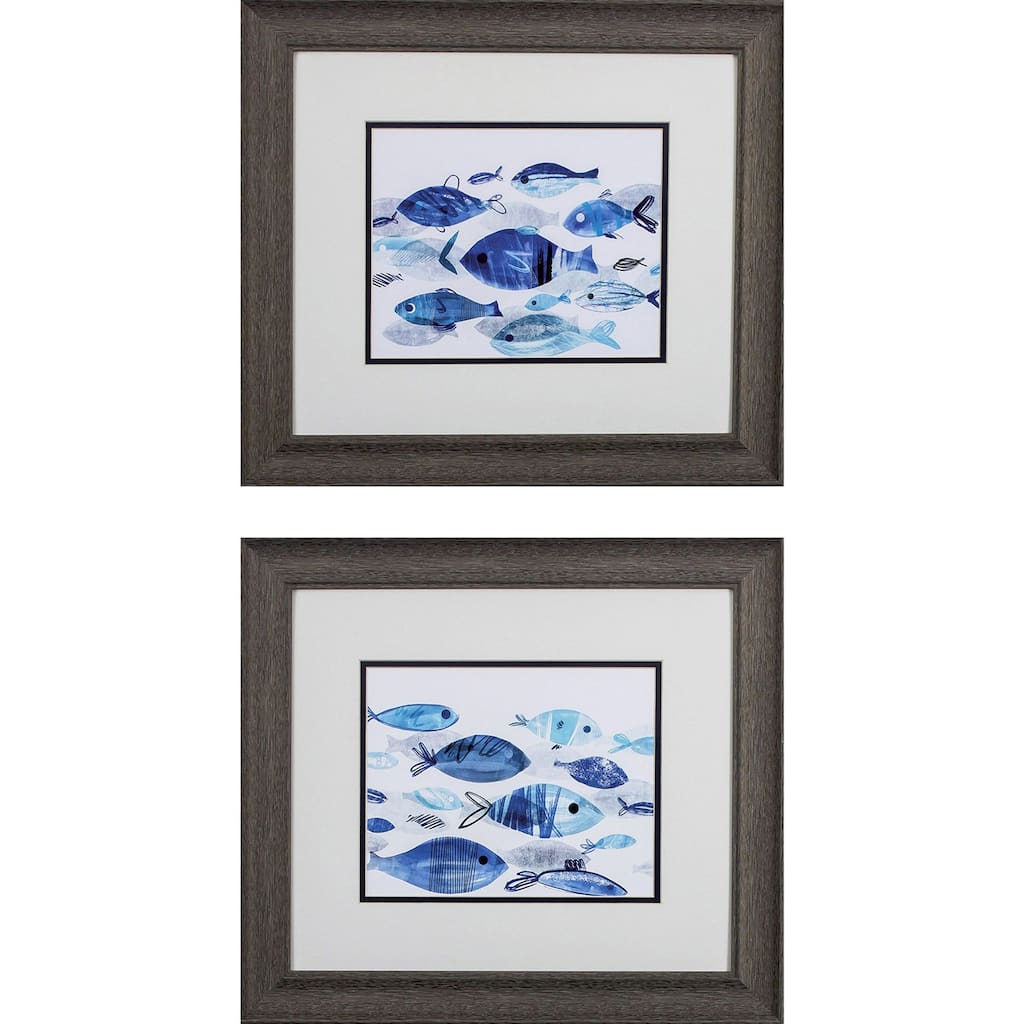 Fish Parade S/2 Framed Art Under glass