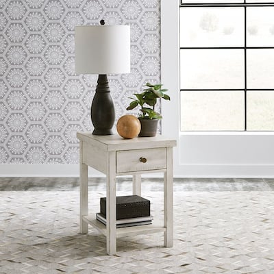 Modern Farmhouse Flea Market White Drawer Chair Side Table