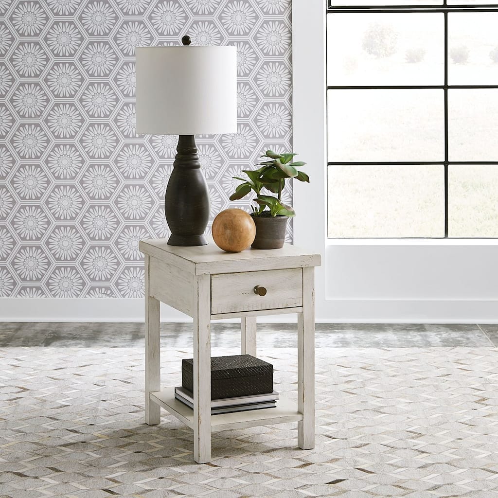 Modern Farmhouse Flea Market White Drawer Chair Side Table
