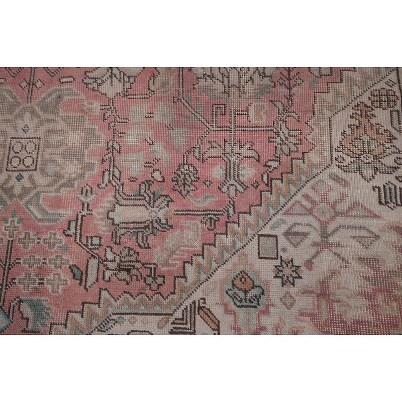 Pink Distressed Tabriz Vintage Persian Rug Hand-Knotted Wool Carpet - 8'0" x 10'11"