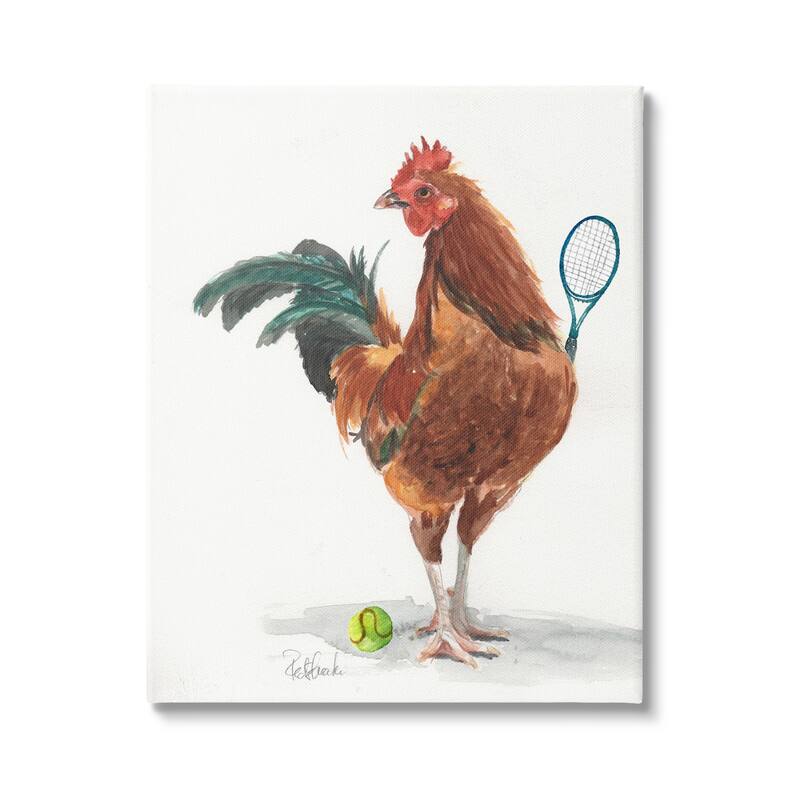 Stupell Chicken Hen Playing Tennis Athletic Farm Animal Canvas Wall Art, Design by Jennifer Redstreake - 16 x 20