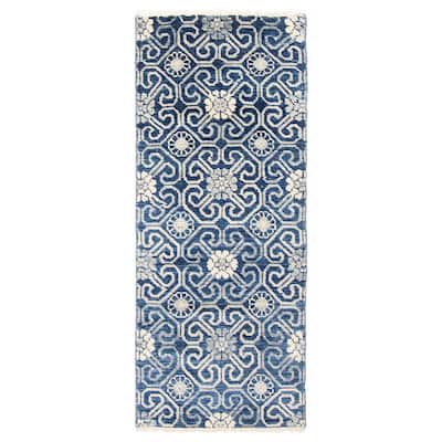 ECARPETGALLERY Hand-knotted Mystique Dark Blue Wool Rug - 2'4 x 6'2