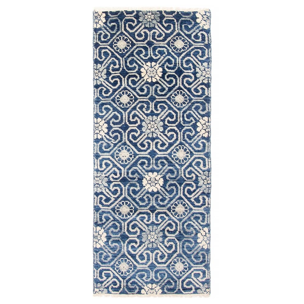 ECARPETGALLERY Hand-knotted Mystique Dark Blue Wool Rug - 2'4 x 6'2