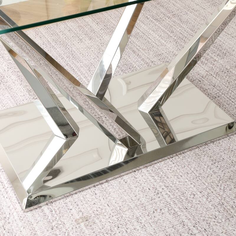 63" Glass Dining Table Set for 4, 5 Piece Dining Table and Chairs Set, Rectangular Table with 4 Faux Leather Chairs & Metal Legs