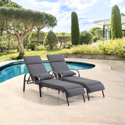 VredHom Outdoor Adjustable Chaise Lounge with Cushion and Pillow (Set of 2) - Set of 2