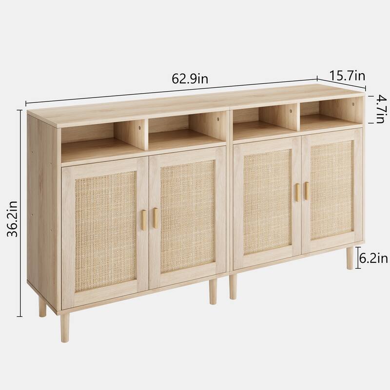 Ail 62.9-inch Wide Accent Rattan Sideboard Buffet Storage Cabinet With 2 Doors - 15.7"L x 62.9"W x 36.2"H