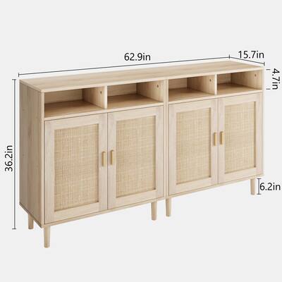 Set of 2 Accent Rattan Sideboard Buffet Storage Cabinet With 2 Doors - 15.7"L x 62.9"W x 36.2"H