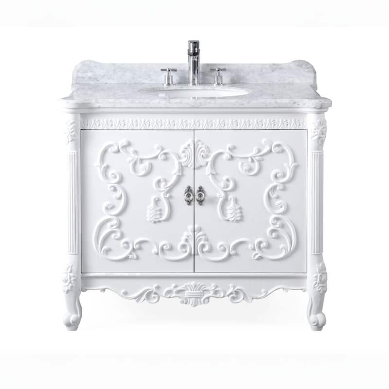 39" Benton Collection Belissimo Antique Style White Bathroom Vanity - 40 x 22 x 35'' H